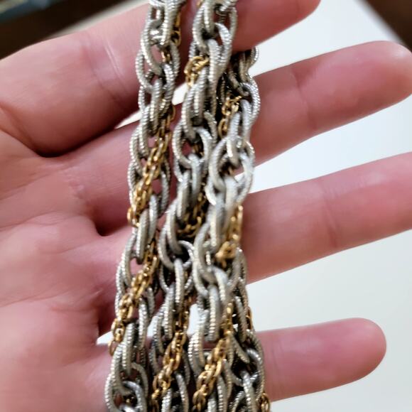 Elegant Vintage Two Tone Rope Chain Necklace in Silver and Gold Braided Design - Picture 9 of 10